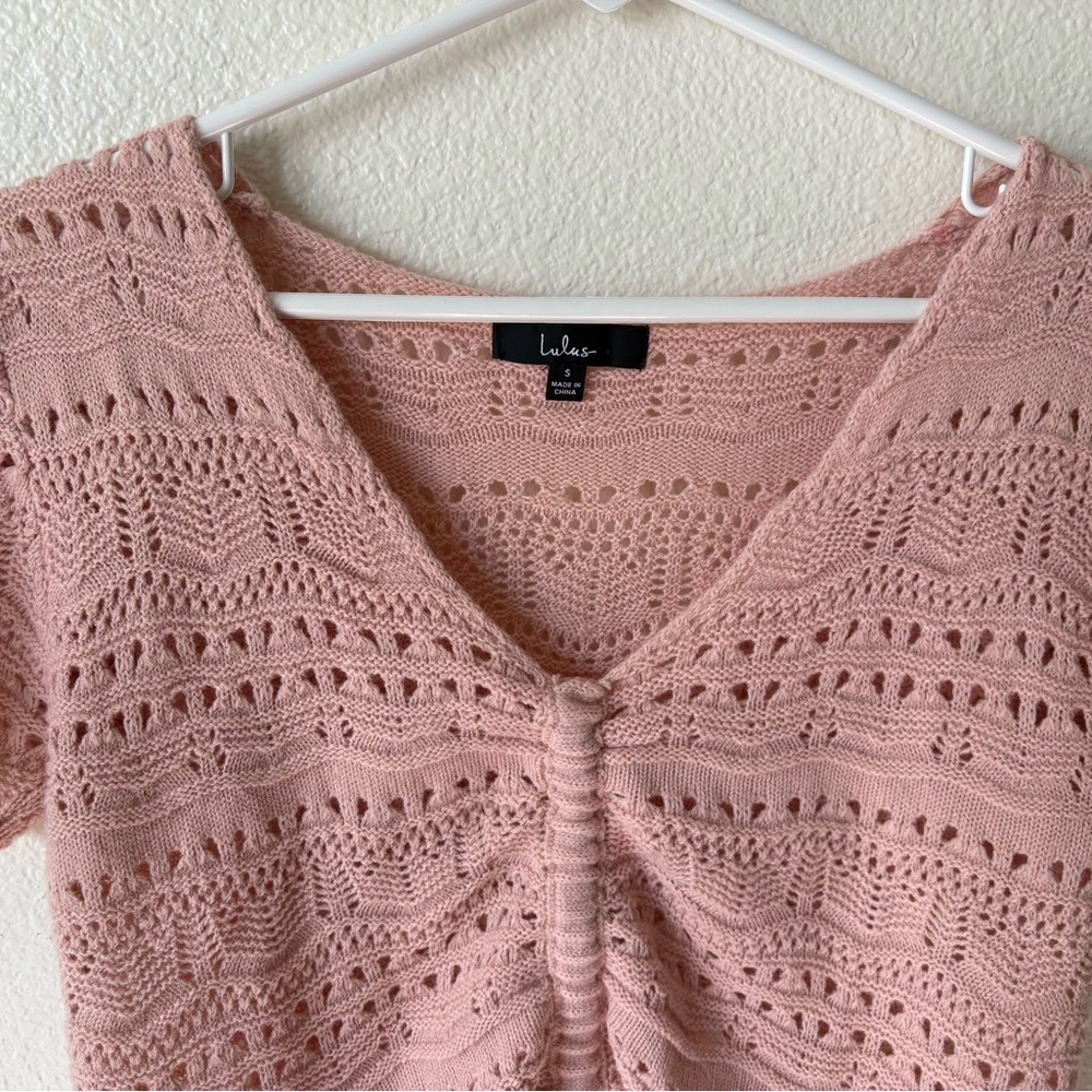 Lulu's Soft Pink Lace Knit Blouse